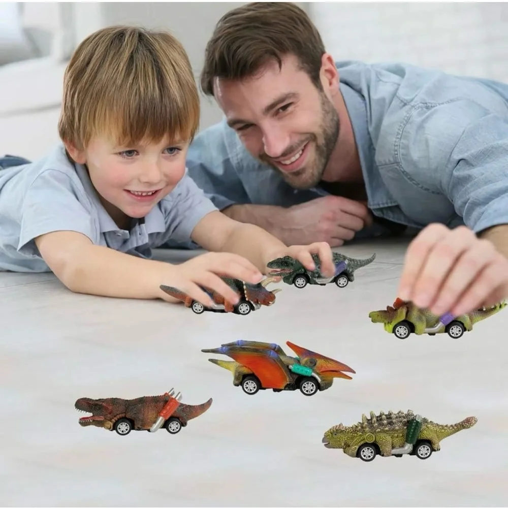 DINOBROS 12 Pack Dinosaur Pull Back Cars Toy Set Kids Gift Party Favors